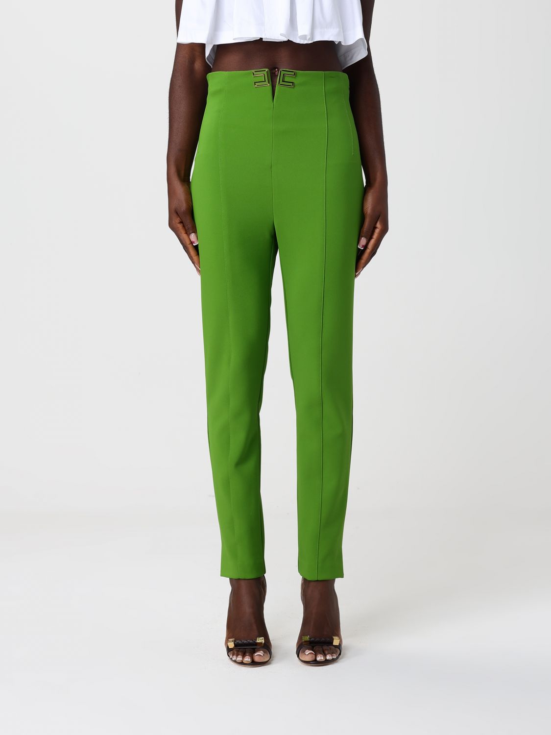 Elisabetta Franchi Double Stretch Crepe Trousers with Logo · 44