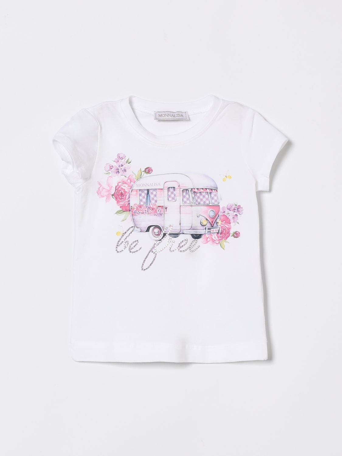 MONNALISA Bedrucktes Baumwoll-T-Shirt mit Strasssteinen
