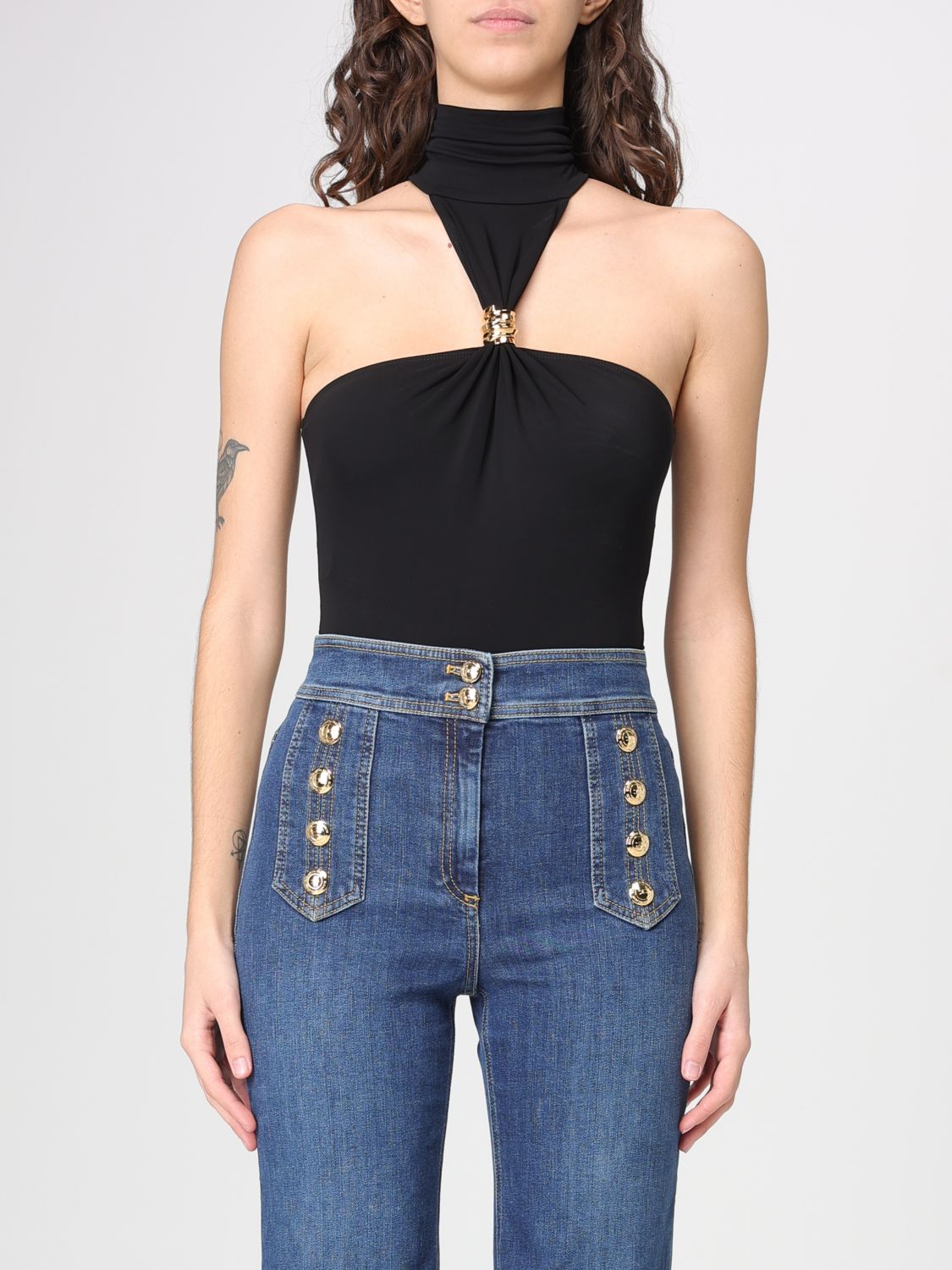 ELISABETTA FRANCHI Cut-Out Viscose Bodysuit Top