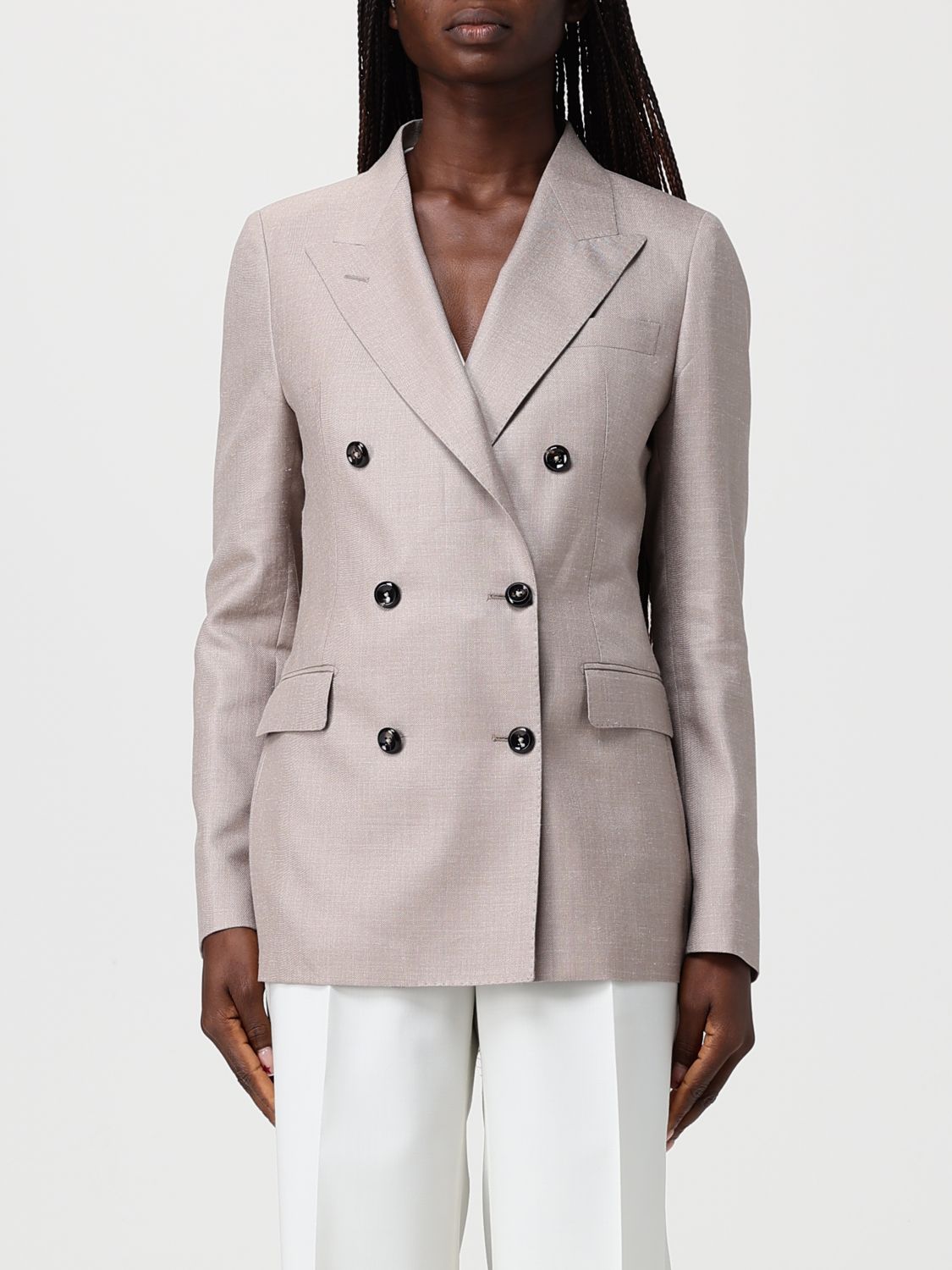 TAGLIATORE Double-Breasted Blazer in Virgin Wool, Silk and Linen