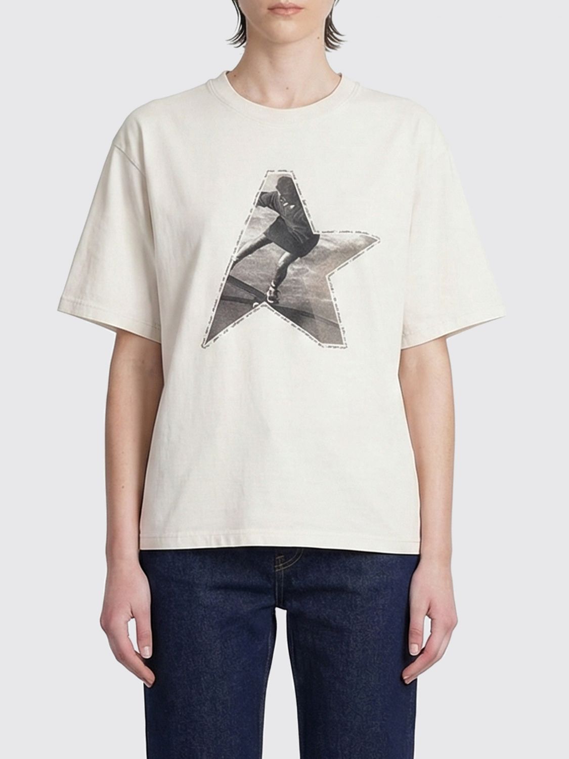 Golden Goose Damen Weiß Cotton T-Shirts With Star Print