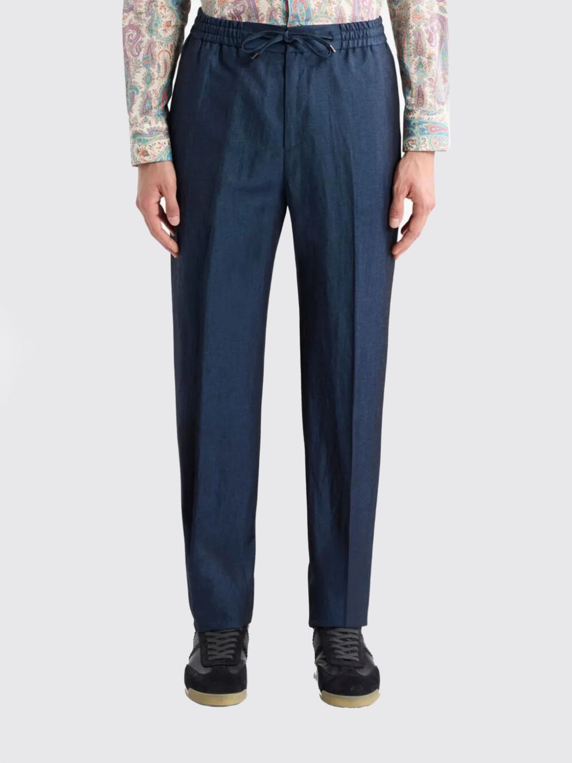ETRO ETRO Wool and Linen Blend Slim Fit Trousers with Drawstring　ETRO ウールとリネン ブレンド ドローストリング付きスリムフィット パンツ