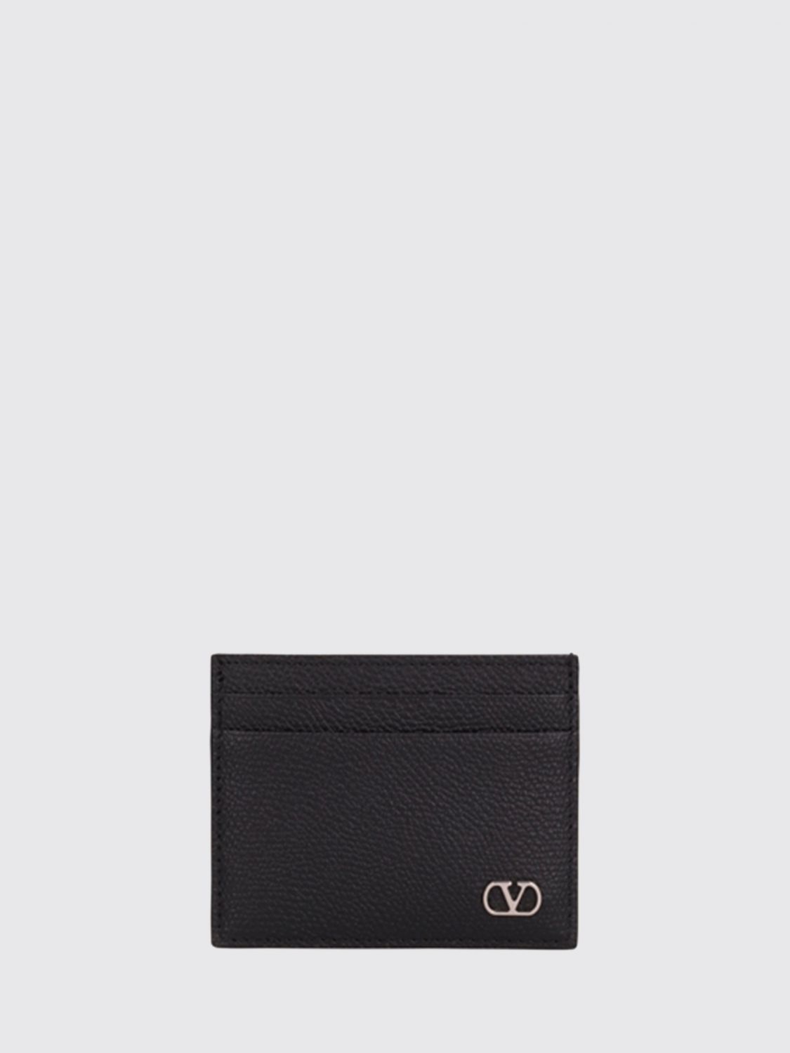 Valentino Garavani Ανδρών Μαύρο Vlogo Signature Grained Leather Credit Card Holder