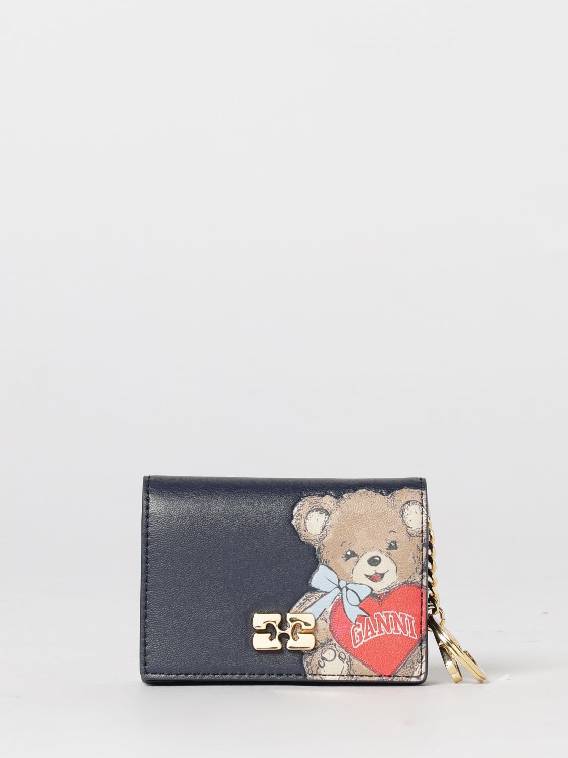 GANNI Geldbörse aus recyceltem Leder mit Teddy-Print