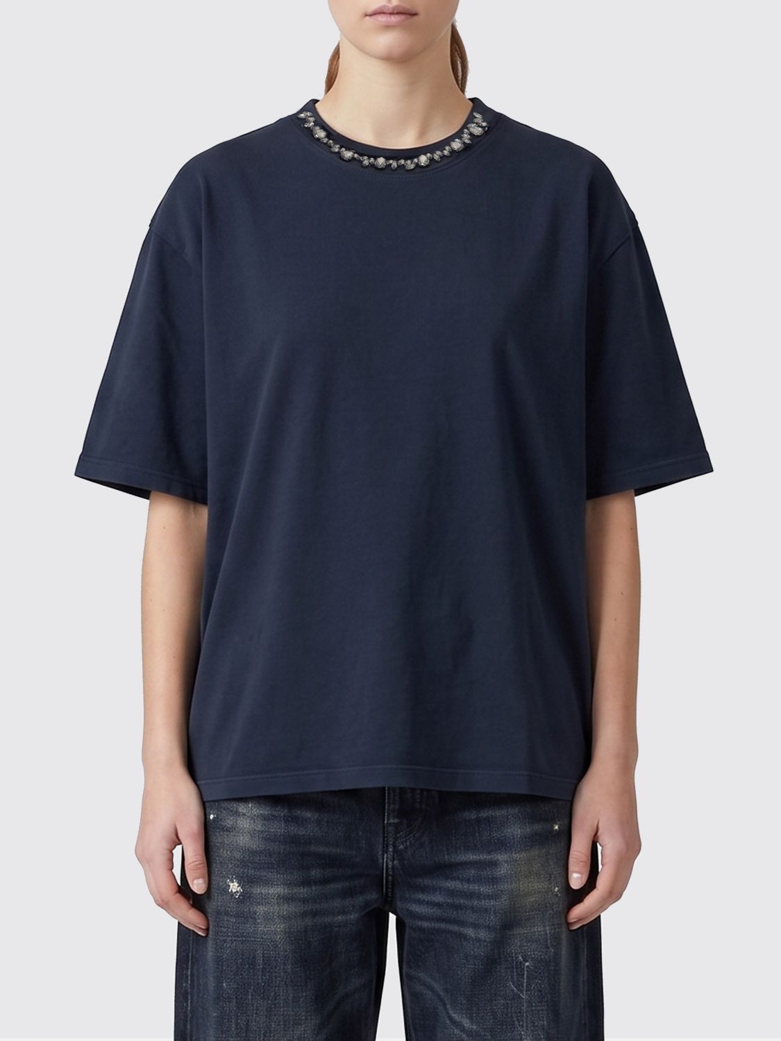 GOLDEN GOOSE Cotton T-Shirt with Crystals　GOLDEN GOOSE クリスタル付きコットン T シャツ GOLDEN