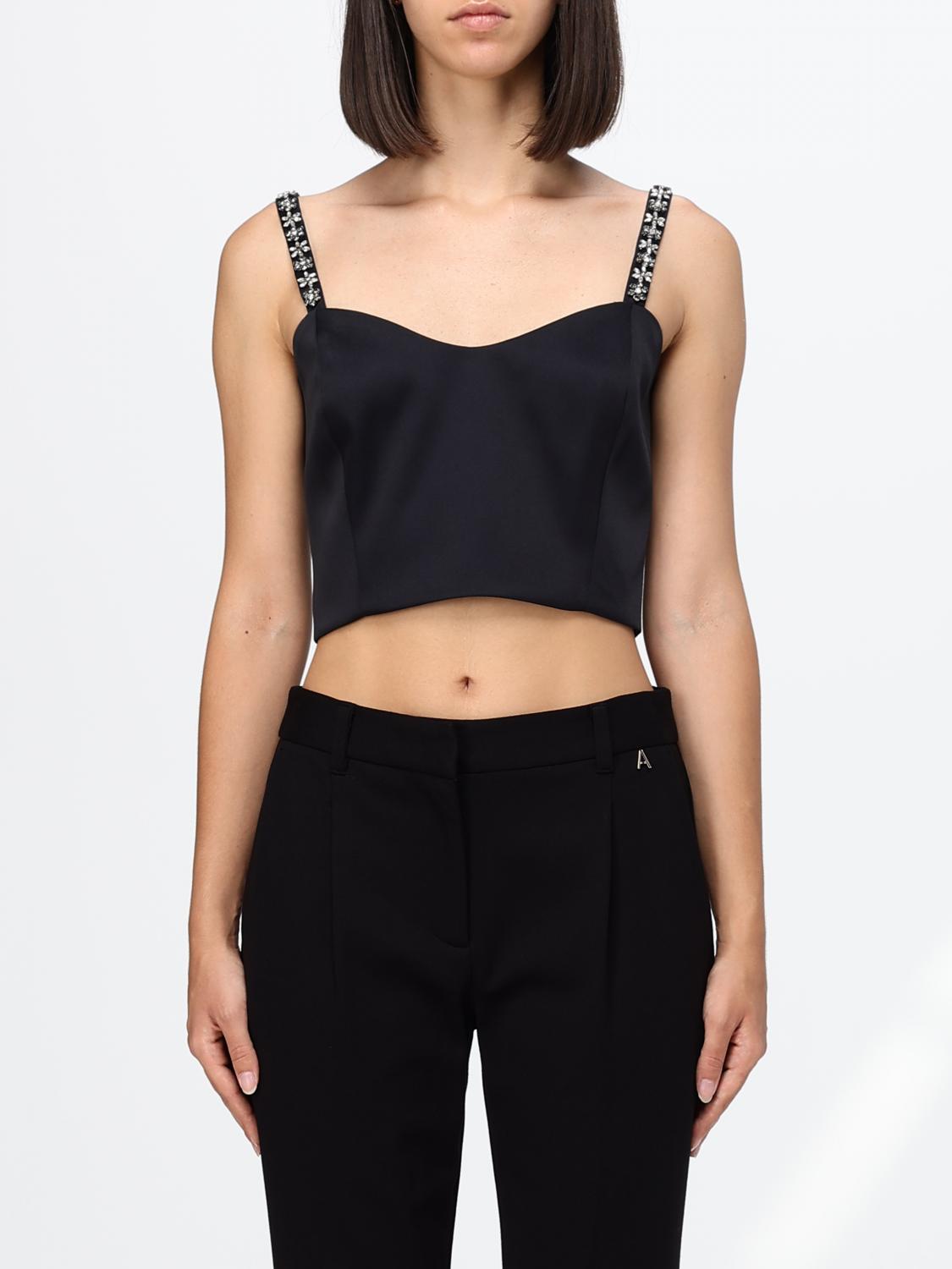 Twinset Top cropped in raso con strass