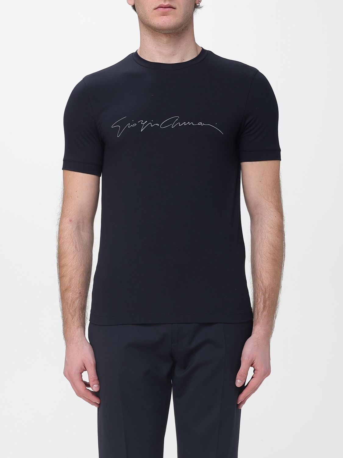 GIORGIO ARMANI Stretch Cotton T-Shirt with Logo　GIORGIO ARMANI ロゴ入りストレッチコットン Tシャツ GIORGIO