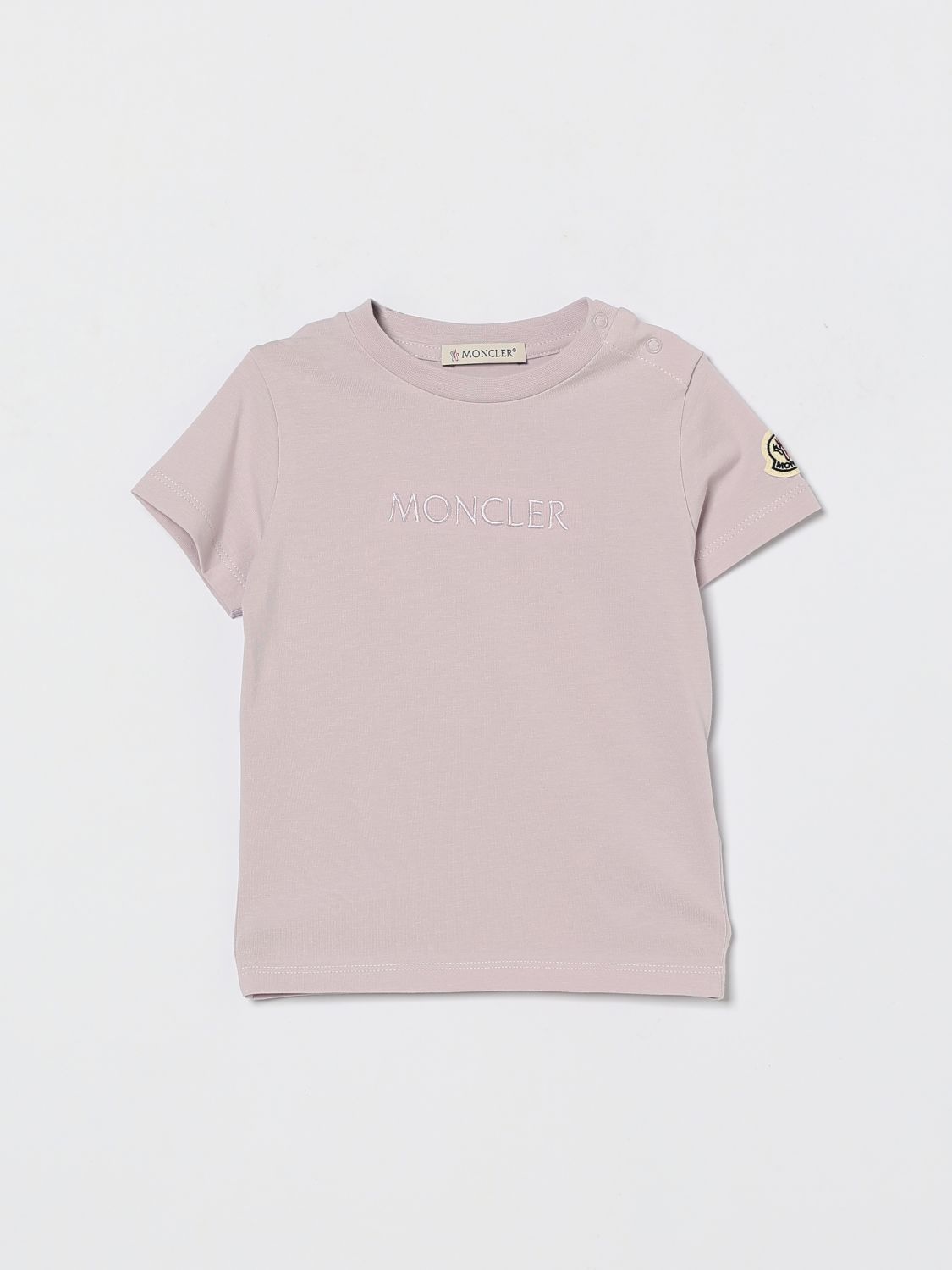Moncler Babies'  Crew Neck T-shirt In Stretch Cotton In Pink
