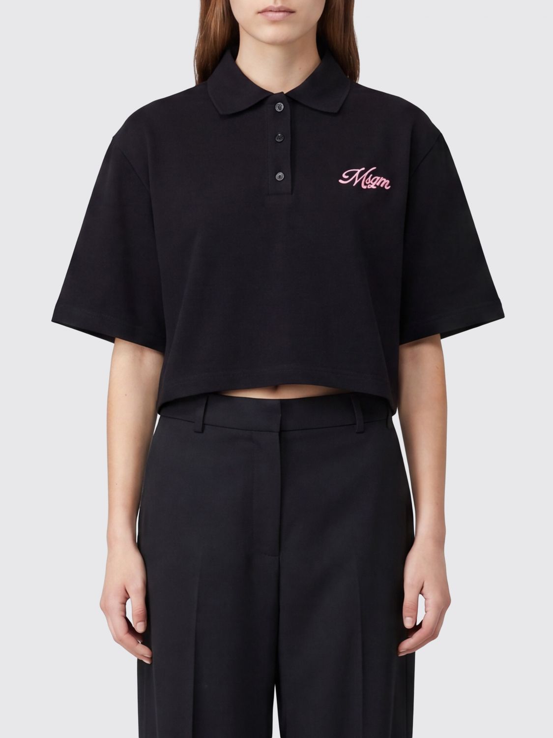 MSGM Polo crop in cotone con logo