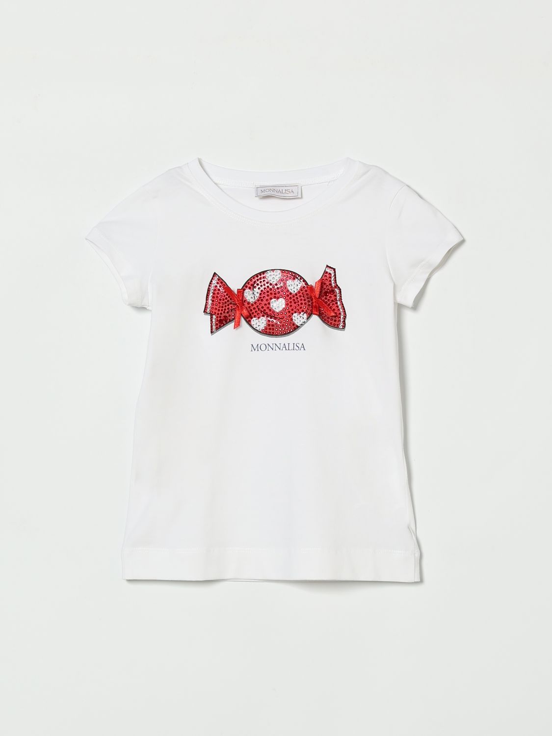 MONNALISA Bedrucktes Baumwoll-T-Shirt mit Strasssteinen