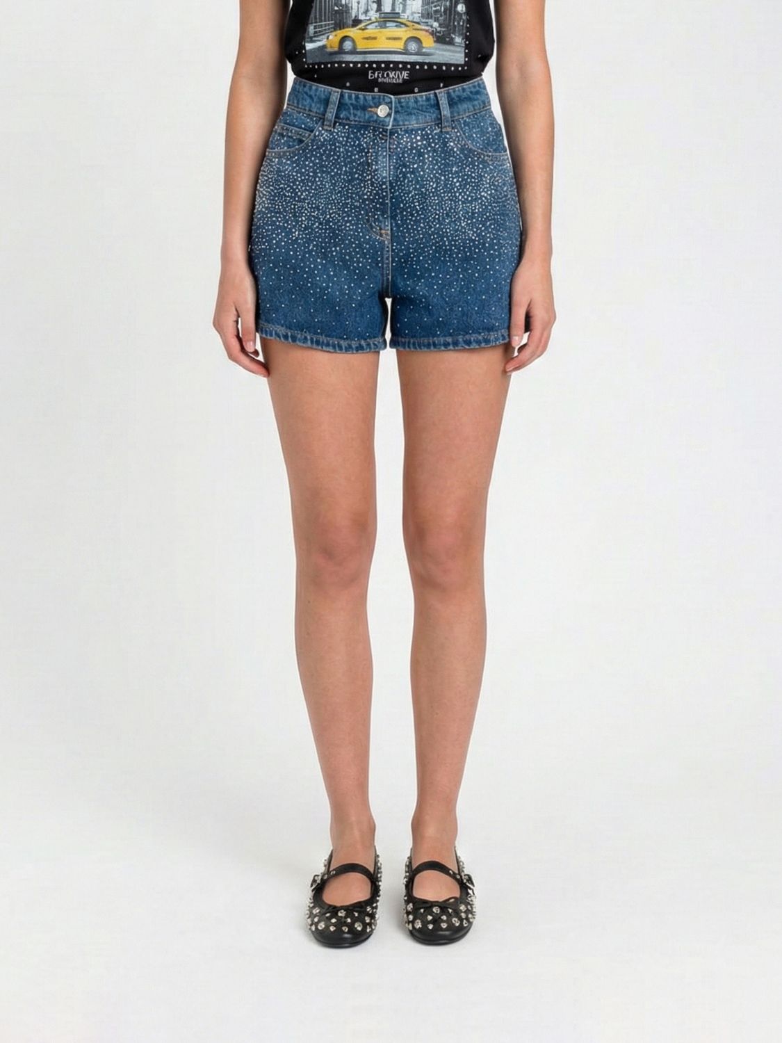 Actitude Twinset Denim-Shorts mit Strasssteinen