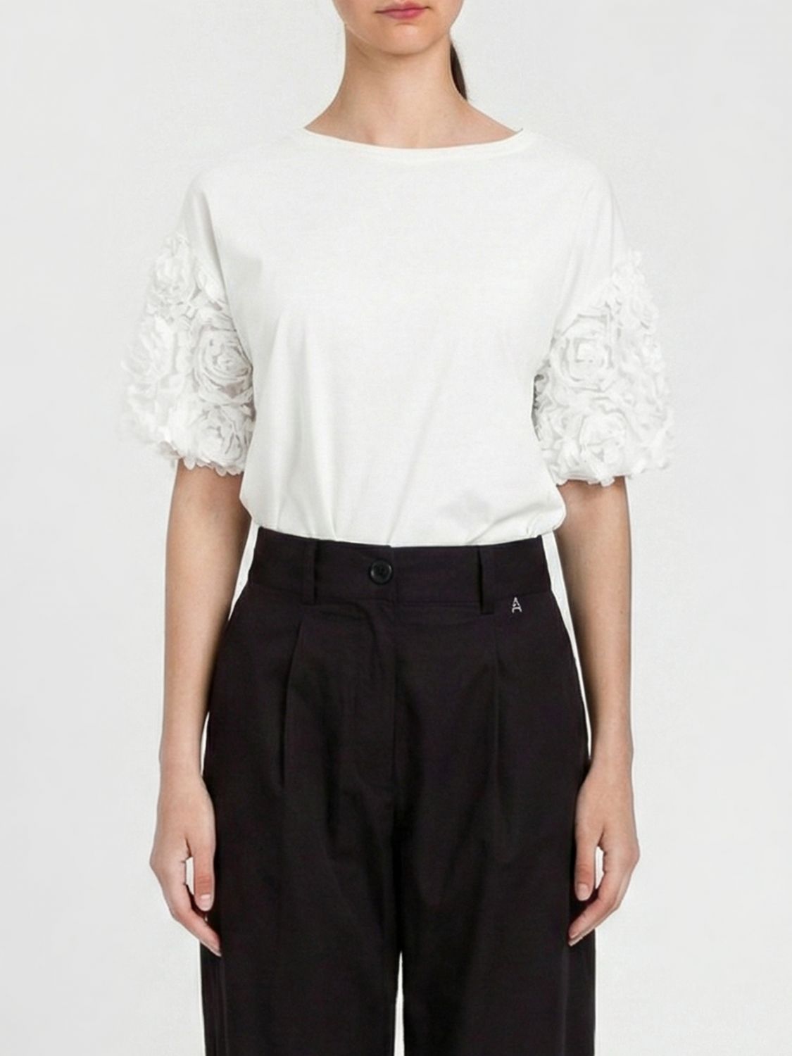 Actitude Twinset Cotton T-Shirt with Floral Sleeves