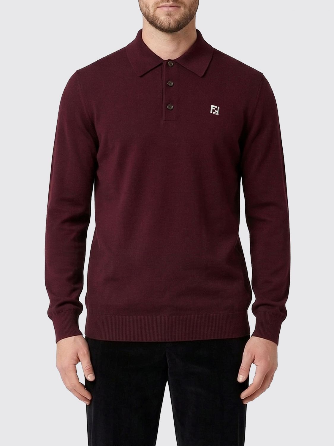 FENDI Polo in maglia di lana con logo FF