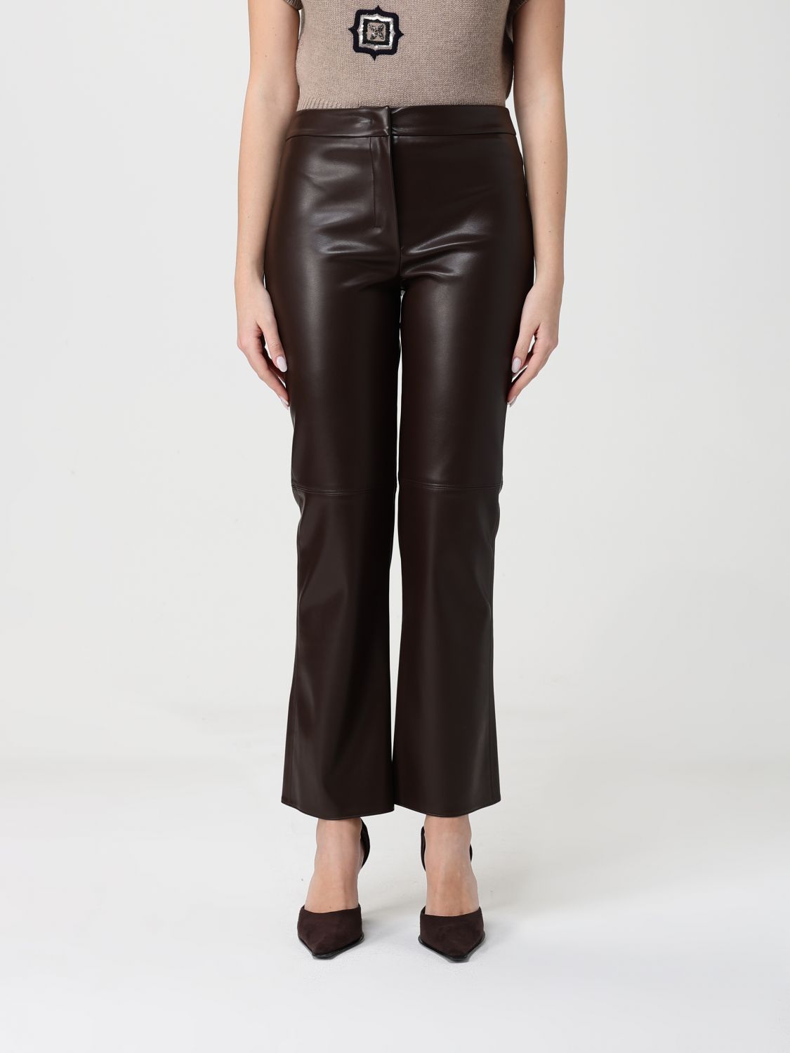 's Max Mara Flared Synthetic Leather Pants In Brown