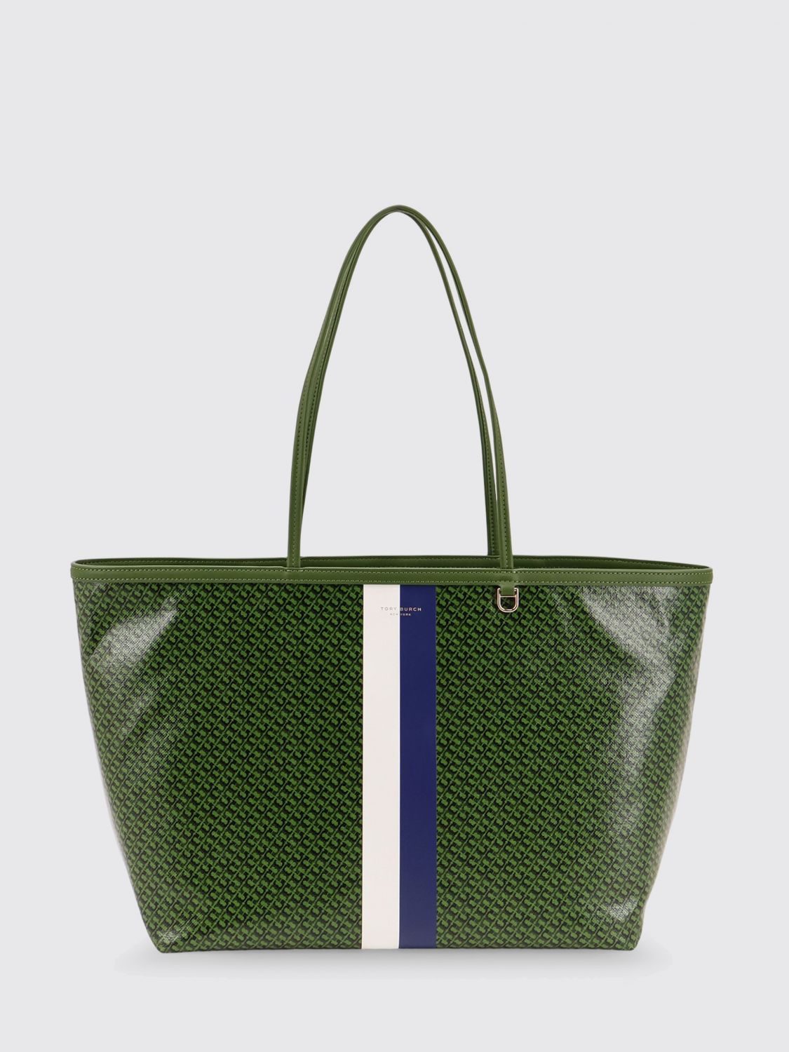 TORY BURCH Racer Tote Bag in Coated Cotton with All Over Monogram　TORY BURCH レーサー トートバッグ (コーティングコットン製) 全体にモノグラム入り TORY