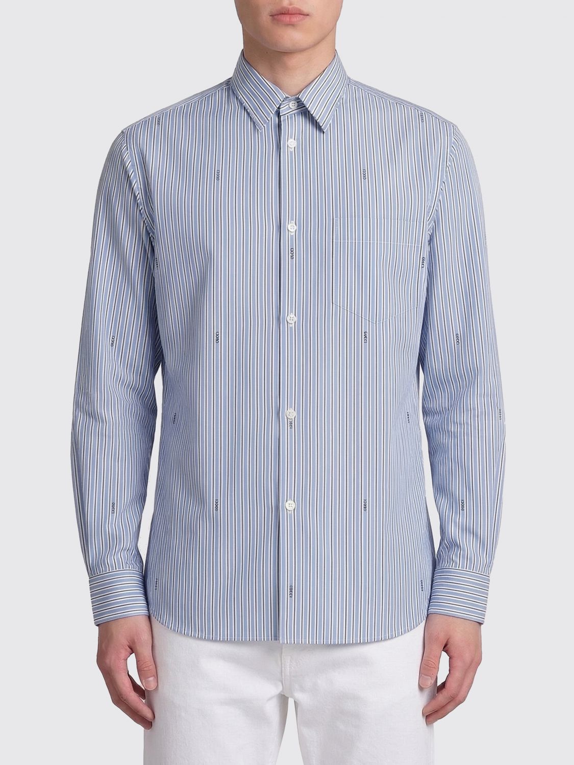 GUCCI Camicia in cotone a righe con logo