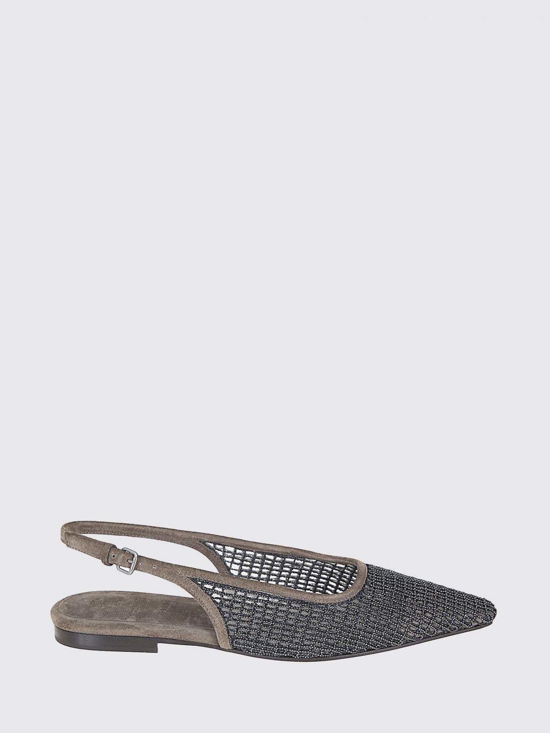 BRUNELLO CUCINELLI BRUNELLO CUCINELLI Mesh Net and Suede Slingback Ballerinas with Monili　BRUNELLO CUCINELLI モニリ付きメッシュネットとスエード スリングバック バレリー