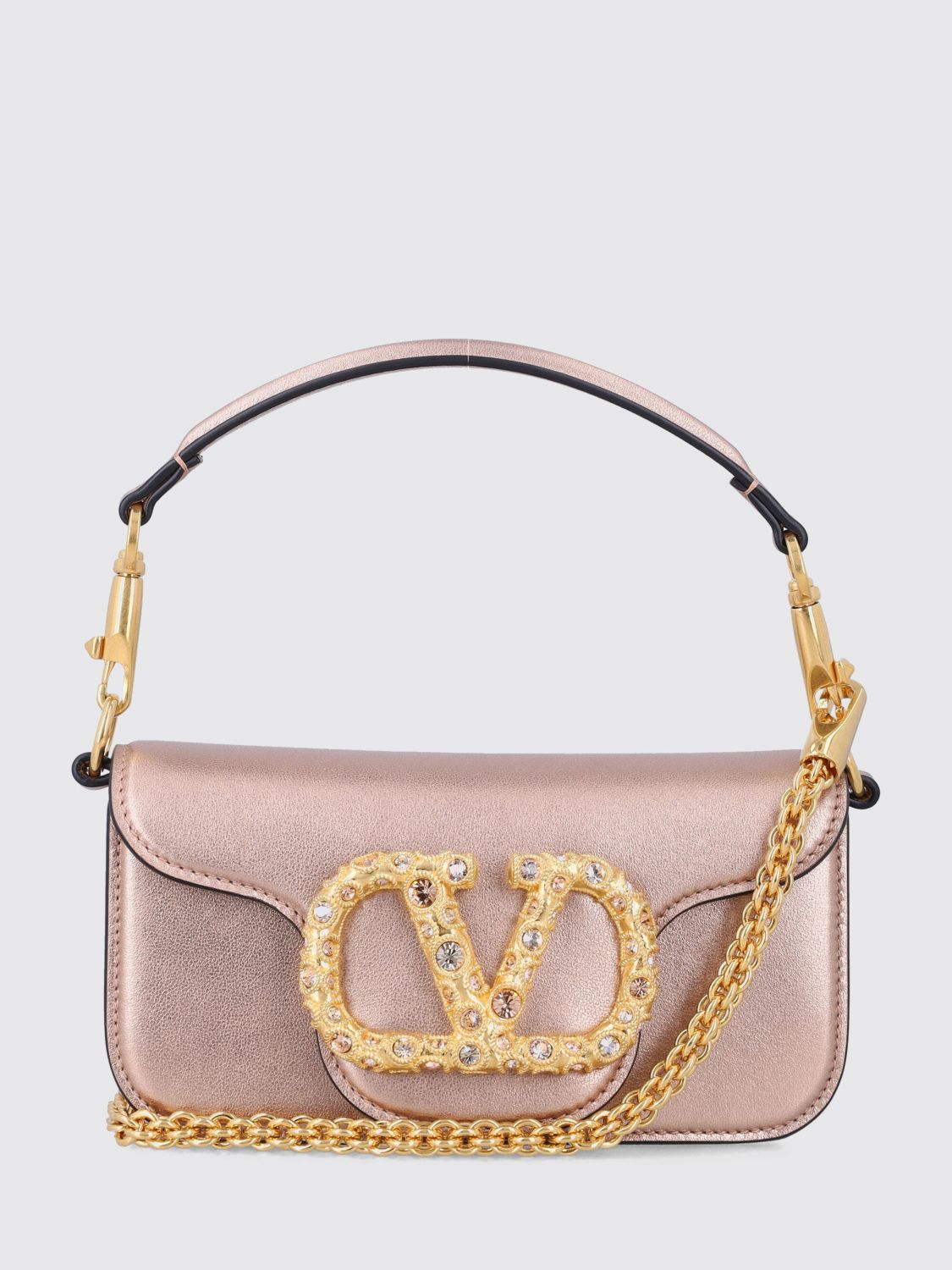 VALENTINO GARAVANI Borsa Locò in pelle laminata con strass incastonati