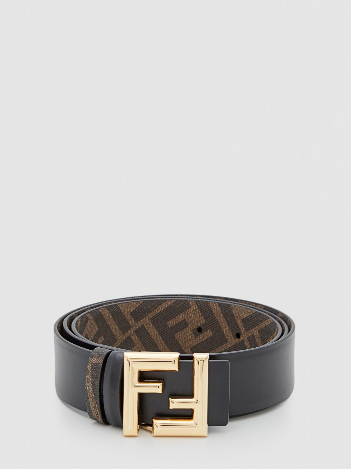 FENDI Cintura FF Rounded reversibile in pelle e cotone spalmato