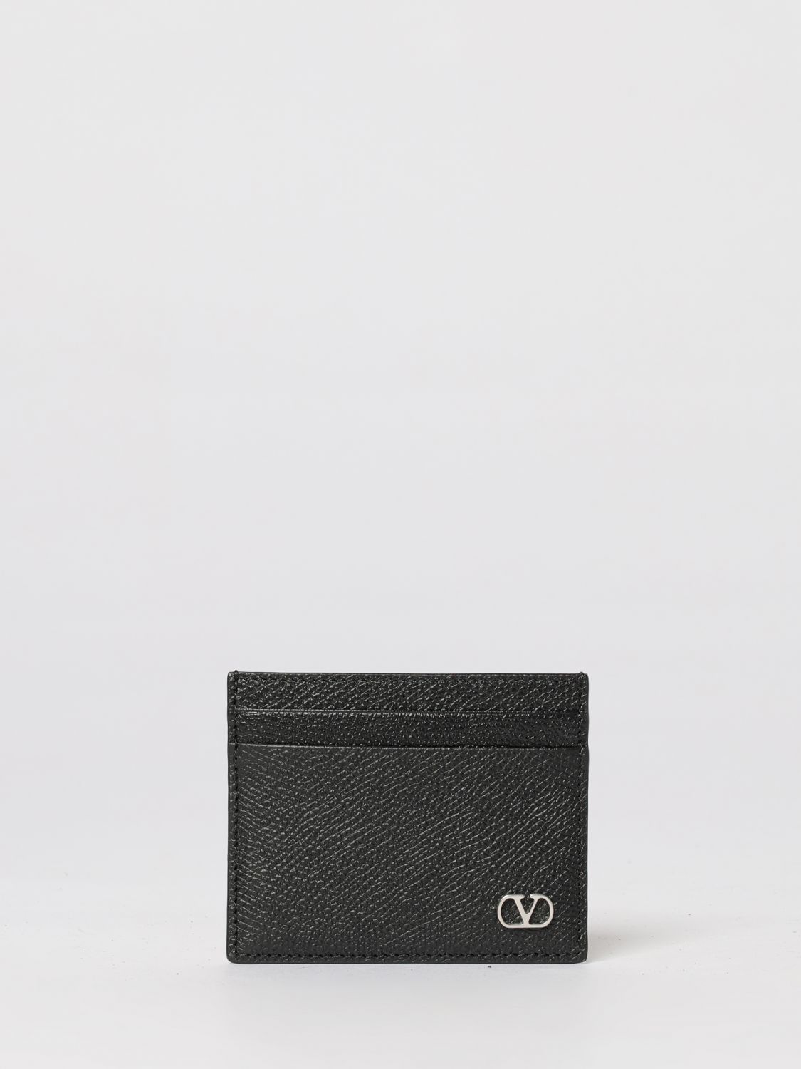 Valentino Garavani Ανδρών Μαύρο Vlogo Signature Grained Leather Credit Card Holder