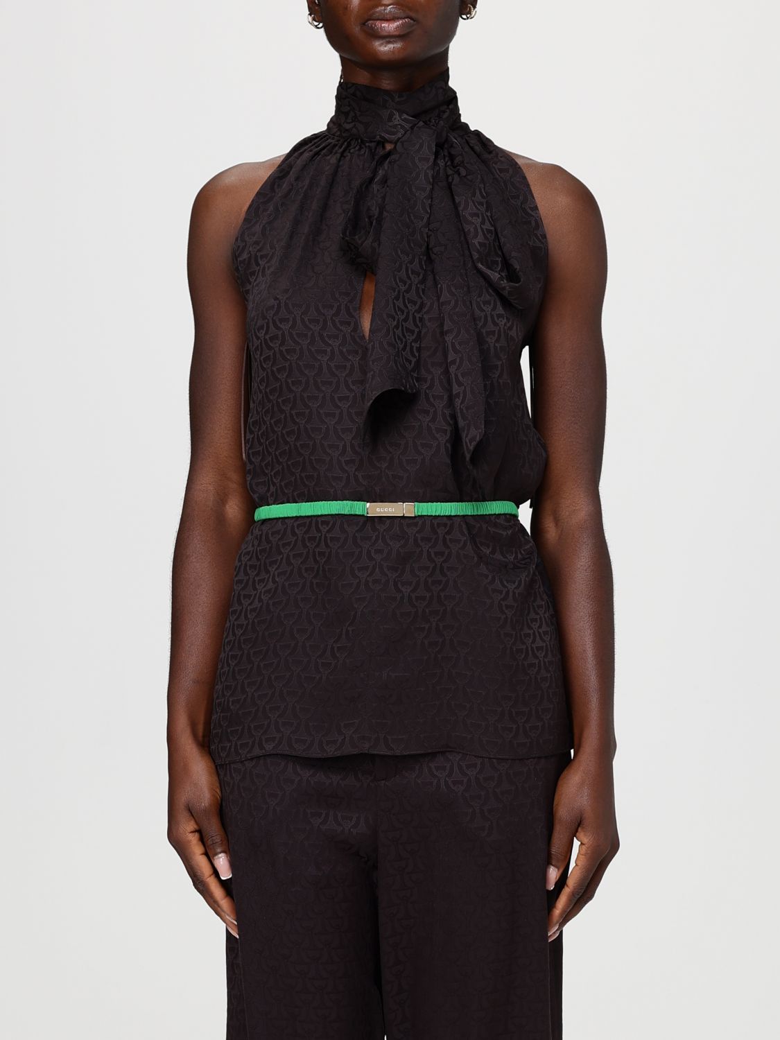 GUCCI Blusa in seta con stampa Horsebit