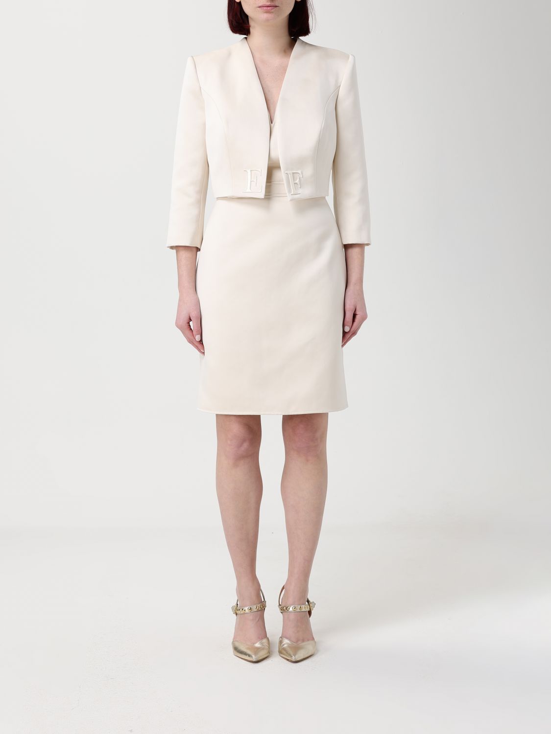 Elisabetta Franchi Duchesse Dress with Crop Jacket