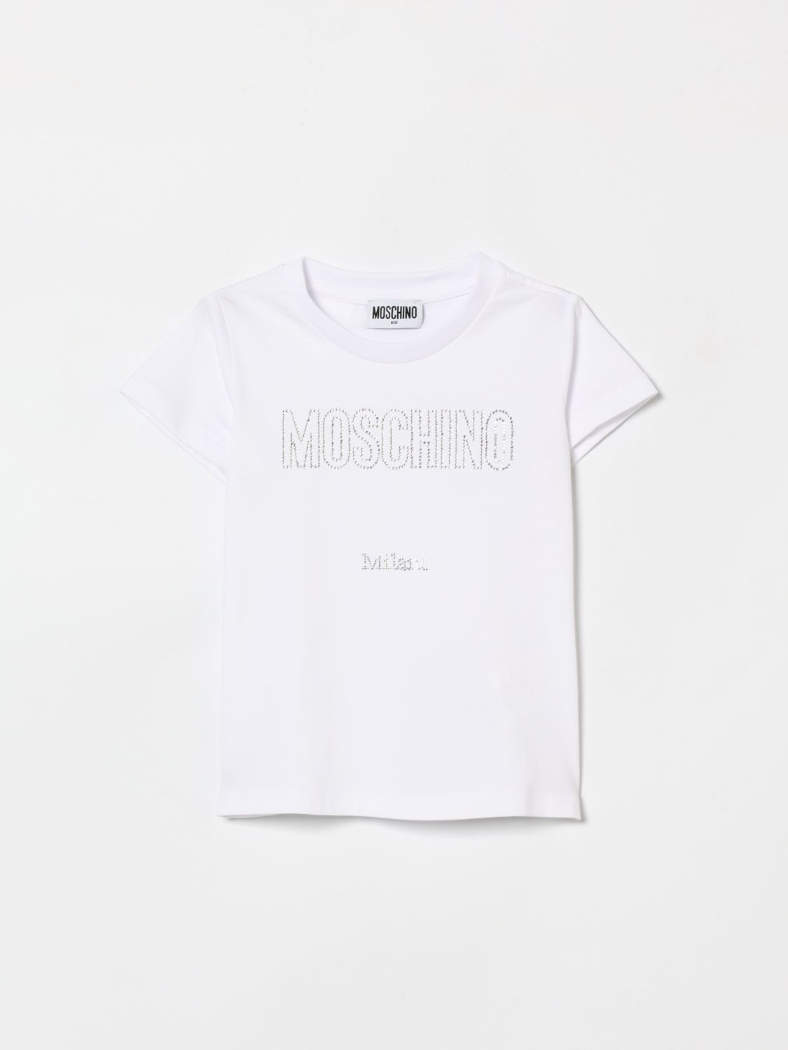 MOSCHINO Baumwoll-T-Shirt mit Strass-Logo