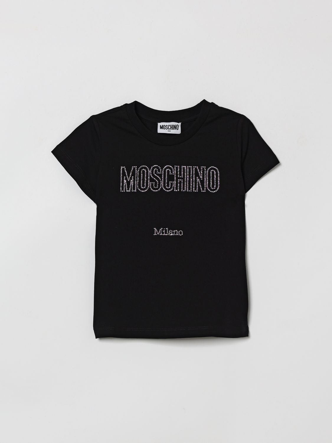Moschino Mädchen Schwarz Cotton T-Shirt With Rhinestone Logo