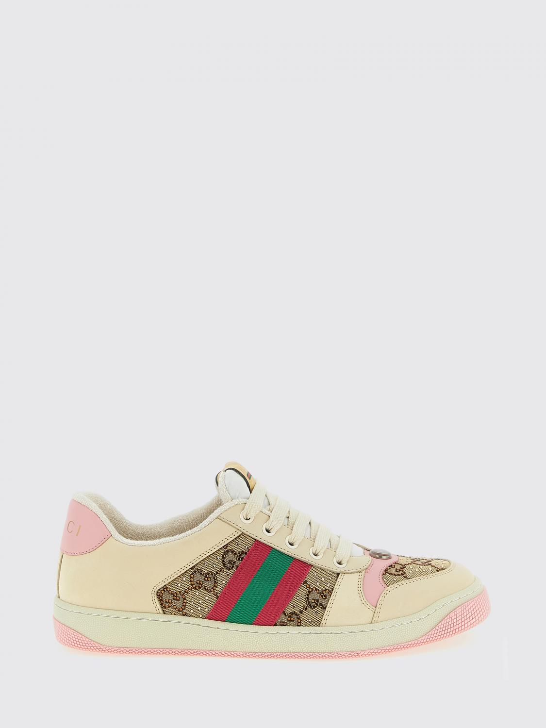GUCCI Sneakers Screener in pelle e canvas con monogram GG jacquard