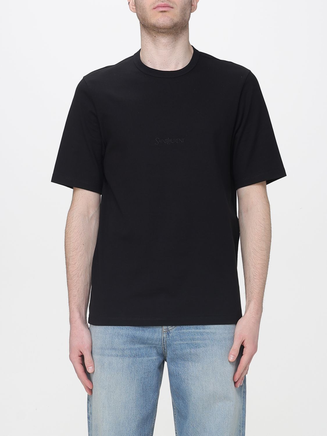 SAINT LAURENT T-shirt basic in cotone con logo ricamato