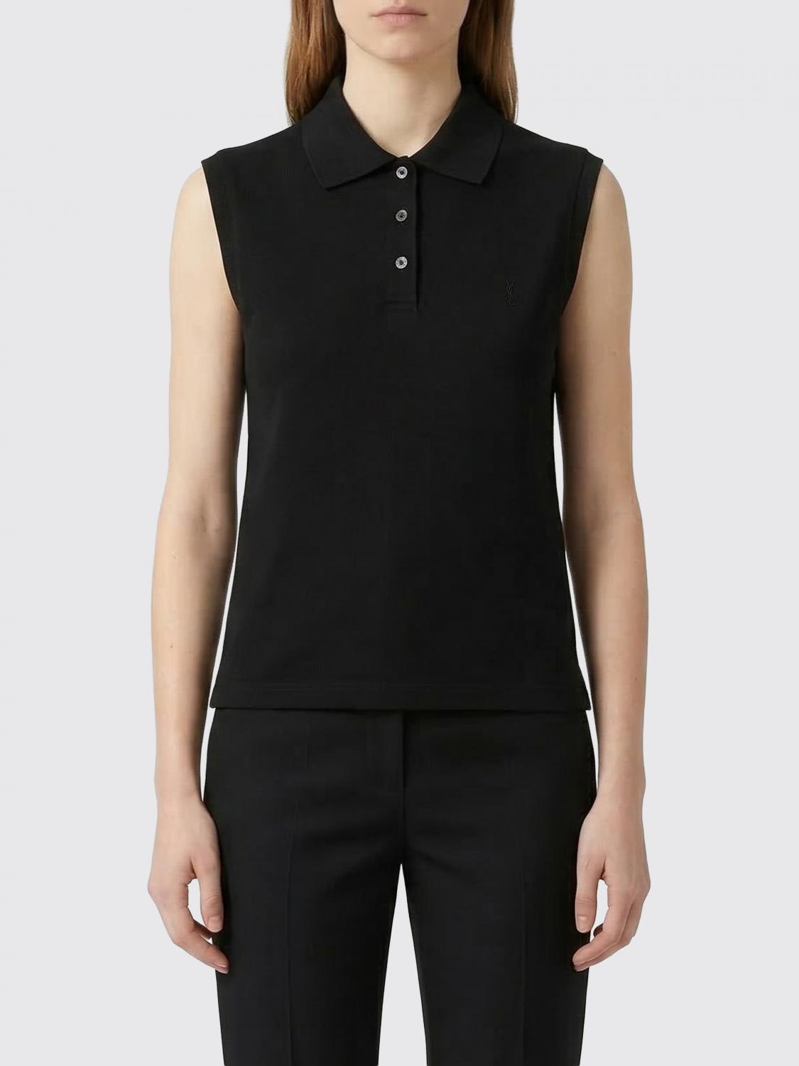 SAINT LAURENT Polo smanicata Cassandre in piquet di cotone