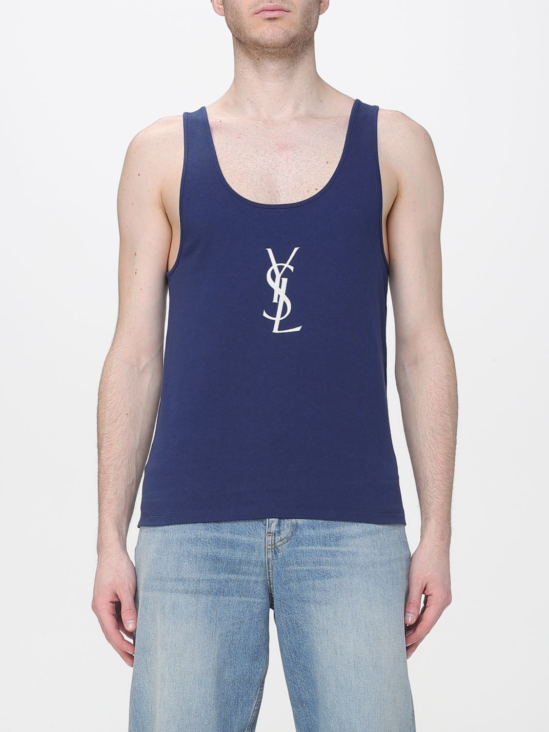 SAINT LAURENT Canotta Cassandre in cotone con monogram