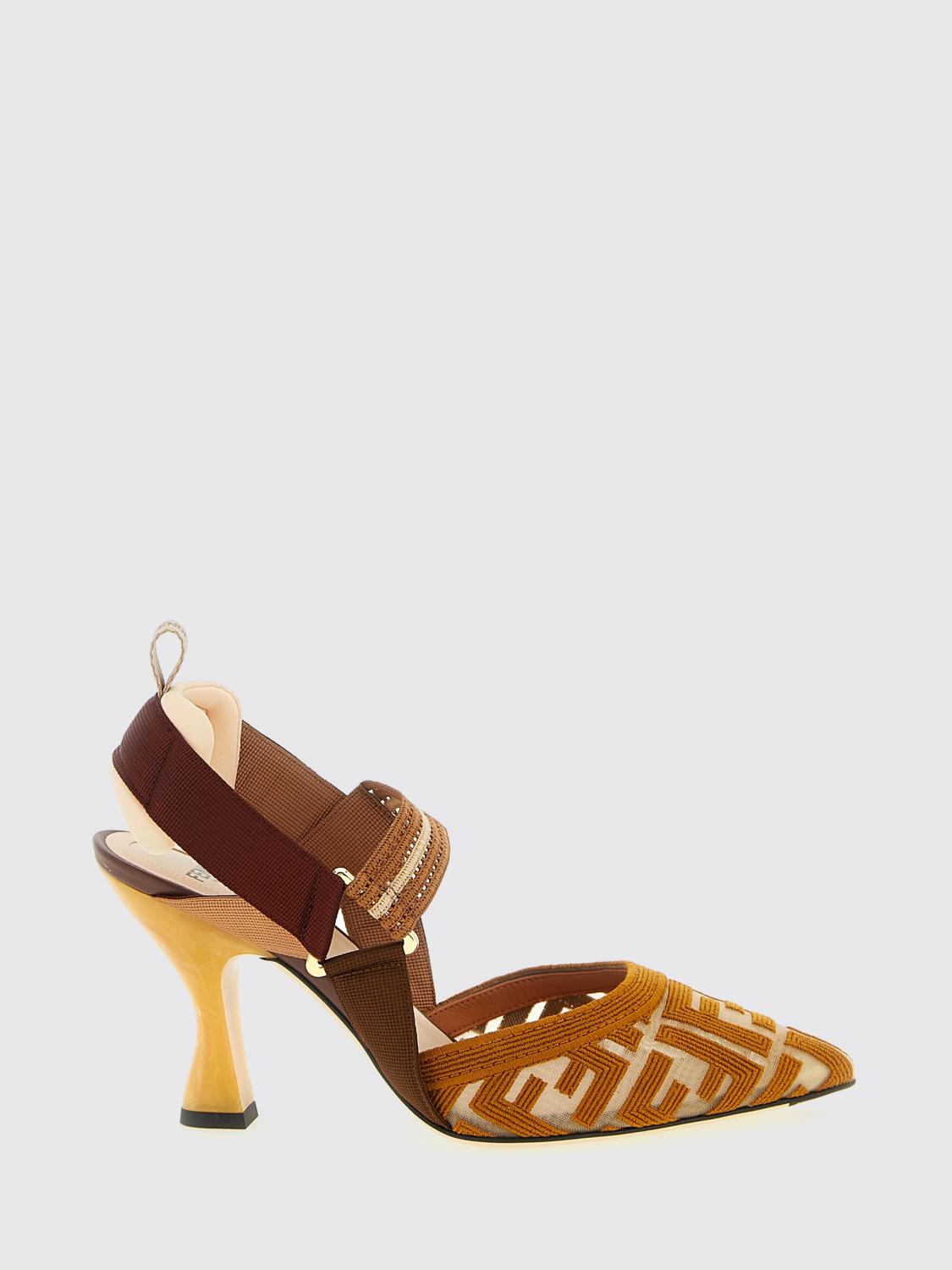 FENDI Slingback Colibrì in mesh e pelle con monogram FF ricamato