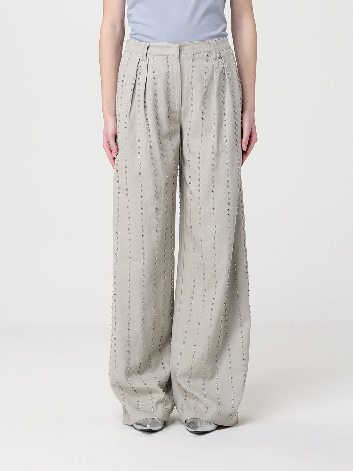 PINKO Weite Baumwollhose mit Strasssteinen