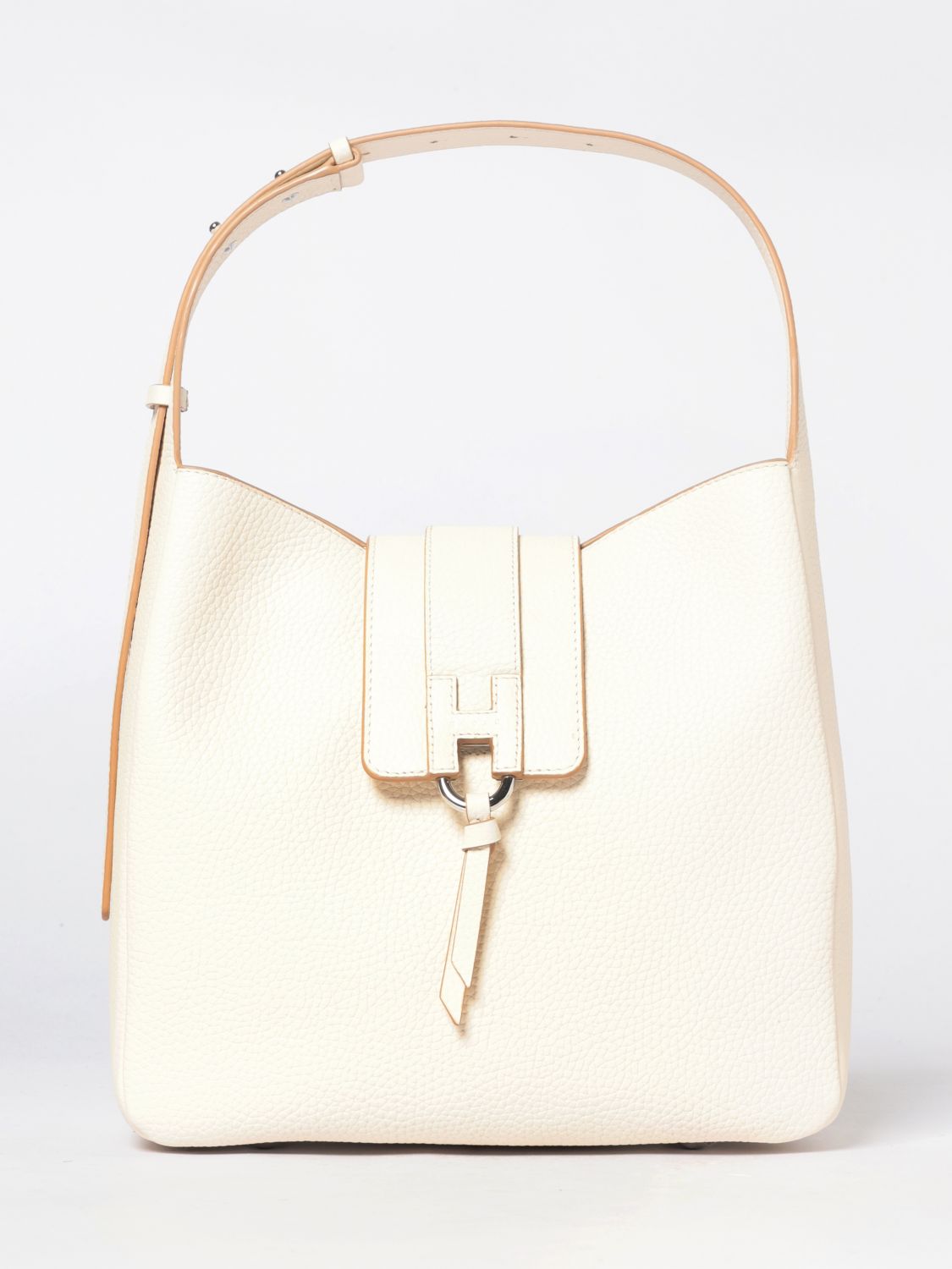 HOGAN Grained Leather Hobo Shoulder Bag HOGAN Grained Leather Hobo Shoulder Bag
