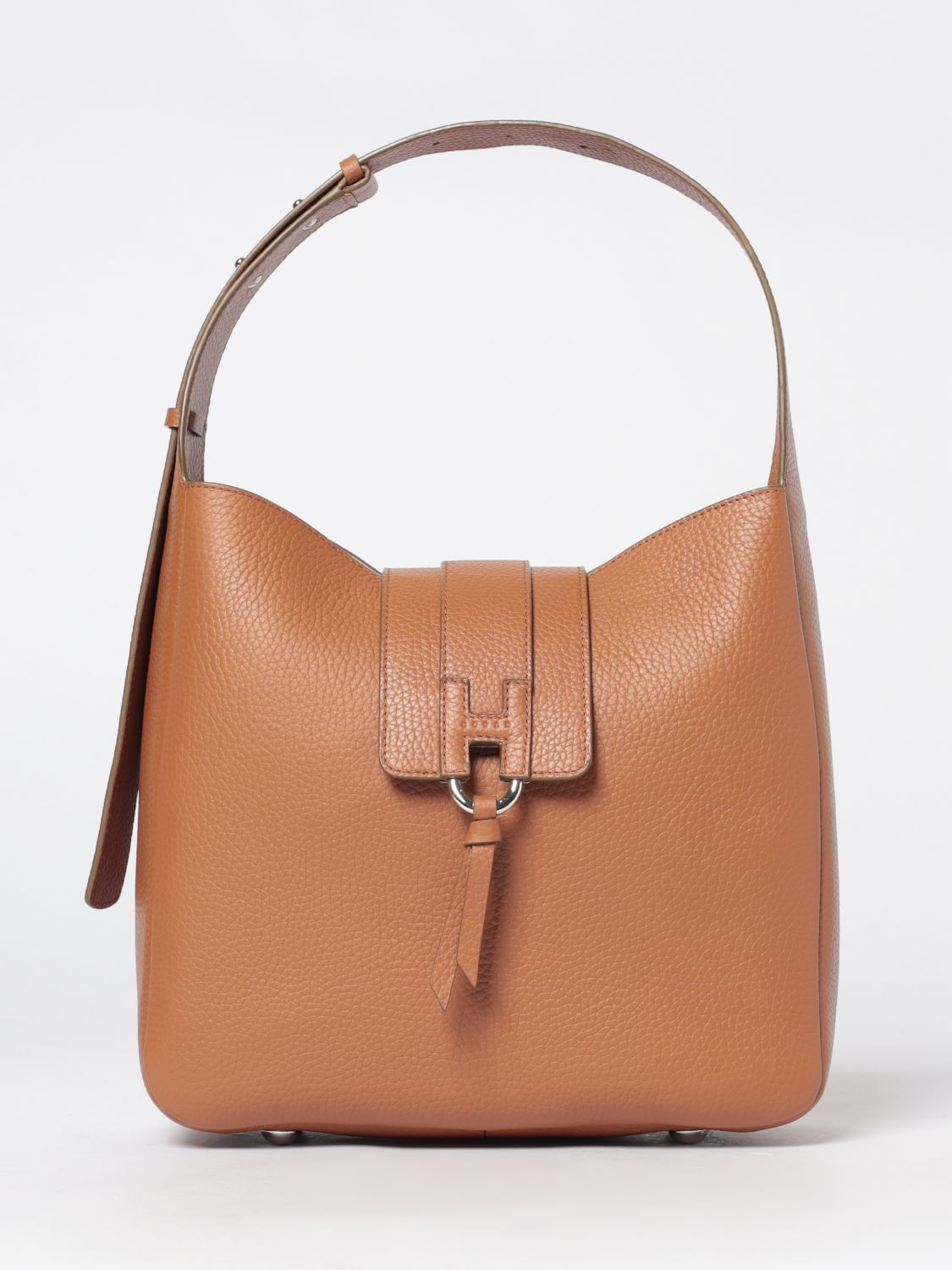 HOGAN Grained Leather Hobo Shoulder Bag HOGAN Grained Leather Hobo Shoulder Bag