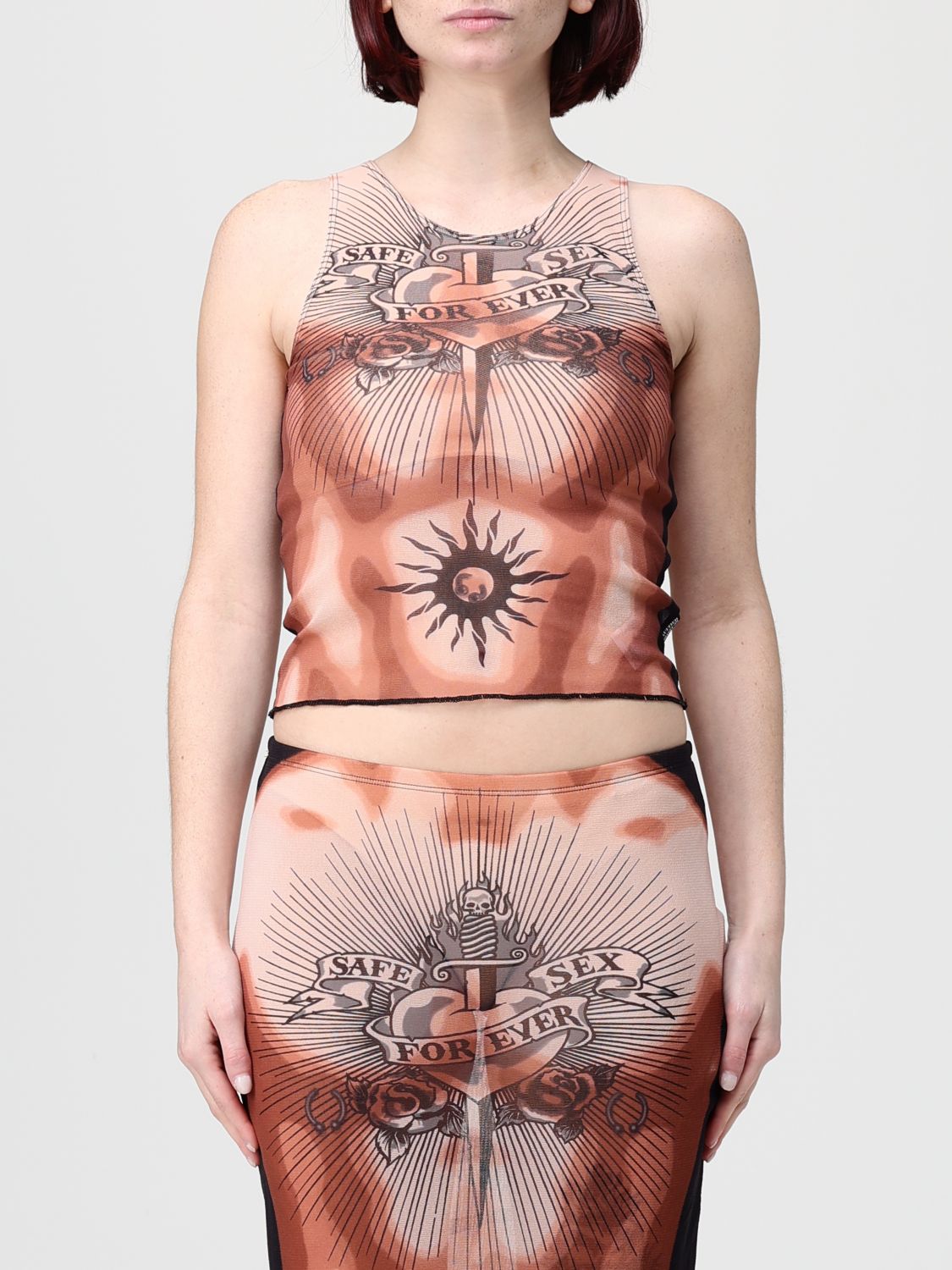 JEAN PAUL GAULTIER The Safe Sex Tattoo Re-Edition Top aus bedrucktem Tüll