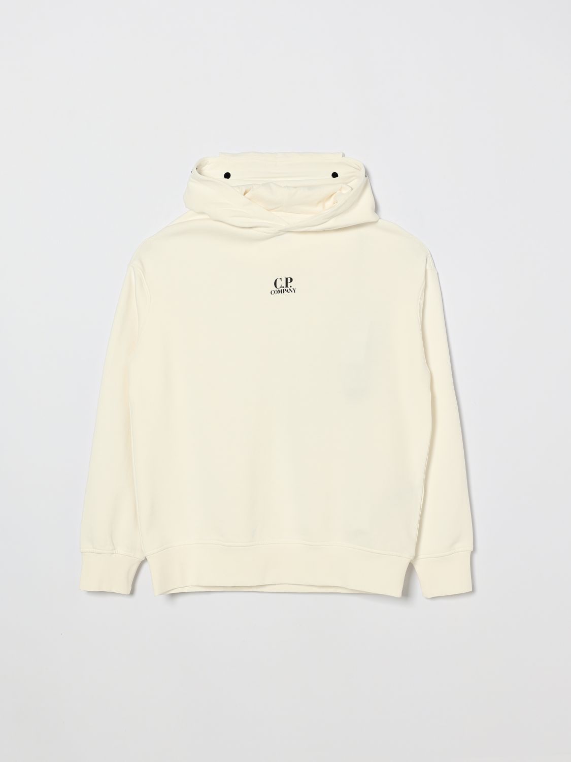 C.p. Company Kids'  Cotton Hoodie With Lenses In White