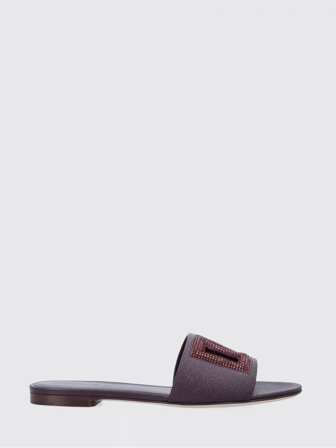 DOLCE & GABBANA Slider aus genarbtem Leder mit Strass-Monogramm