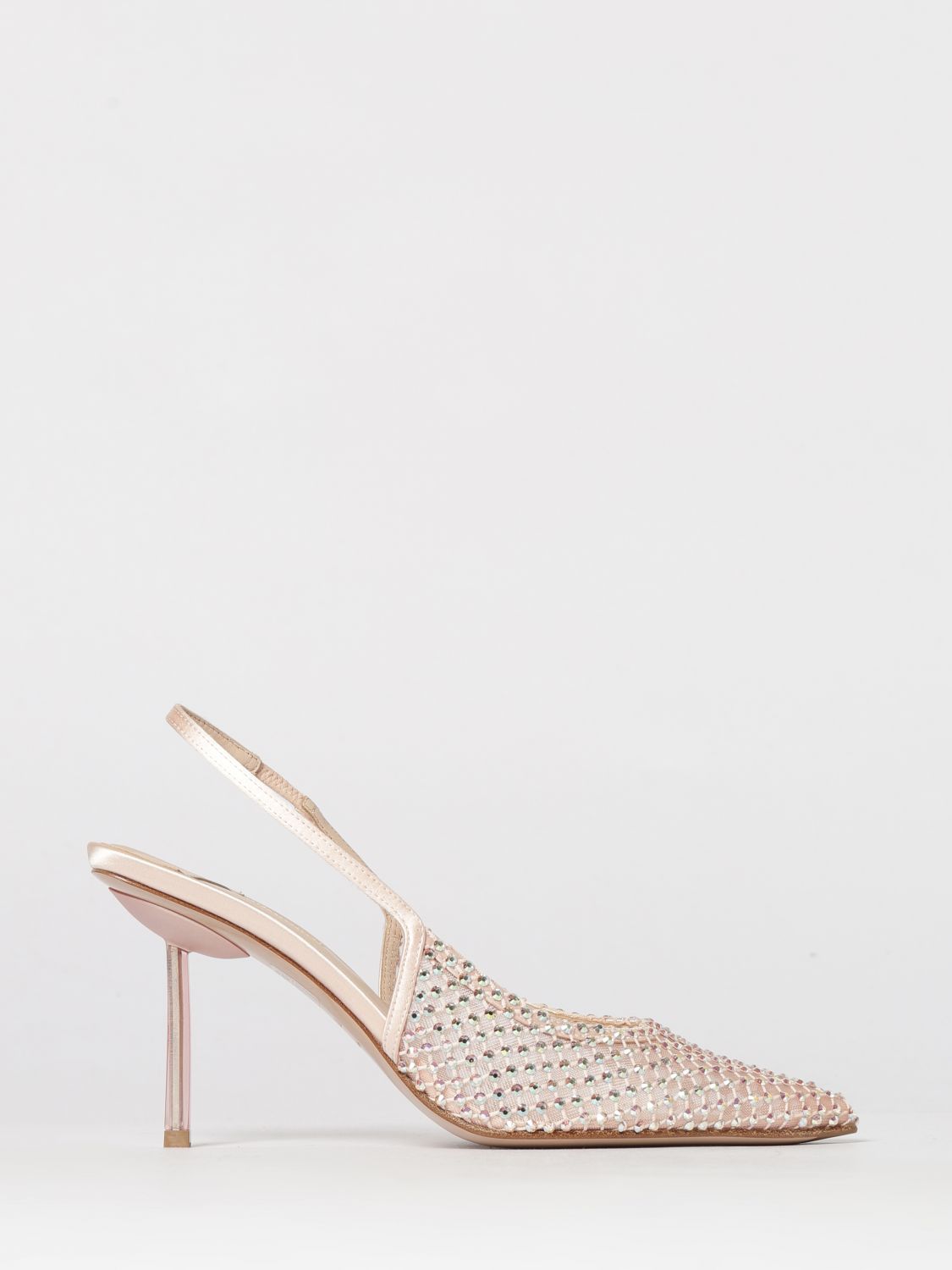 Le Silla Gilda Slingback-Pumps aus Satin und Netzstoff mit Strasssteinen