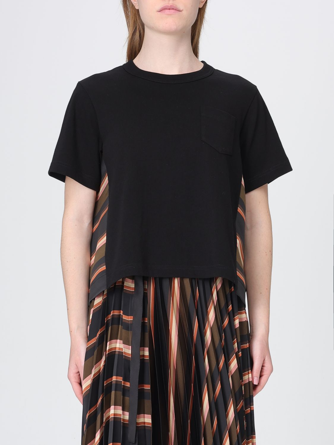 SACAI Cotton T-shirts with Striped Panel　SACAI ストライプパネル付きコットンTシャツ SACAI