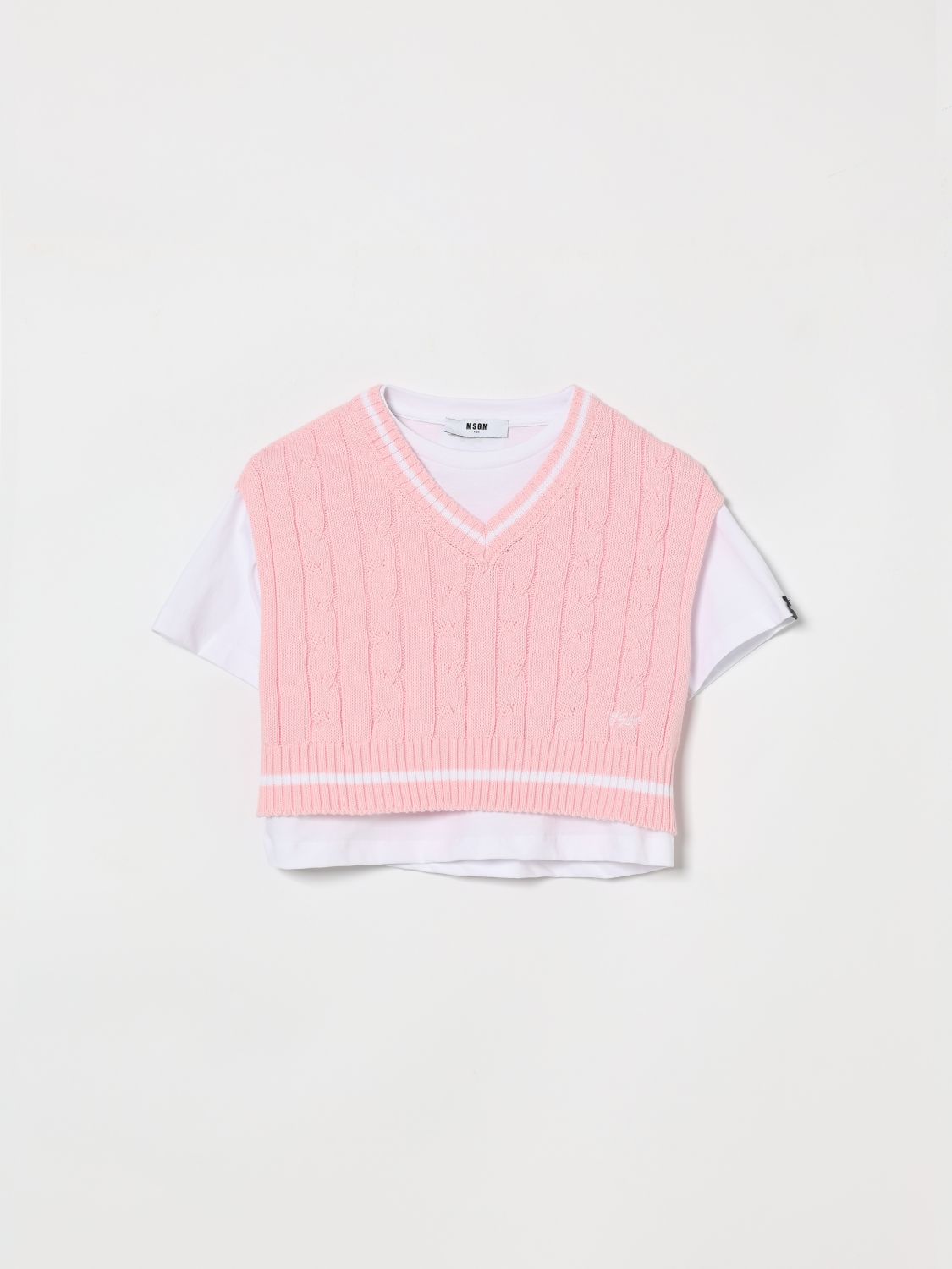 MSGM Kids T-Shirt With Knit Vest　MSGM キッズ T シャツ ニット ベスト付き MSGM