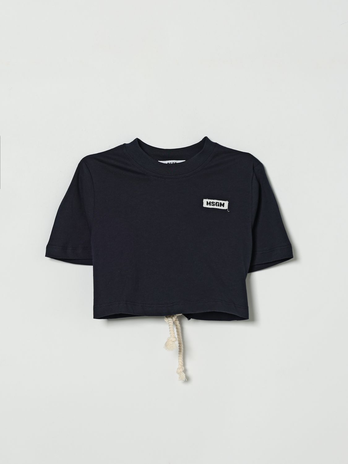 MSGM Kids Crop Cotton T-Shirt With Logo　MSGM キッズ ロゴ付きクロップコットン T シャツ MSGM