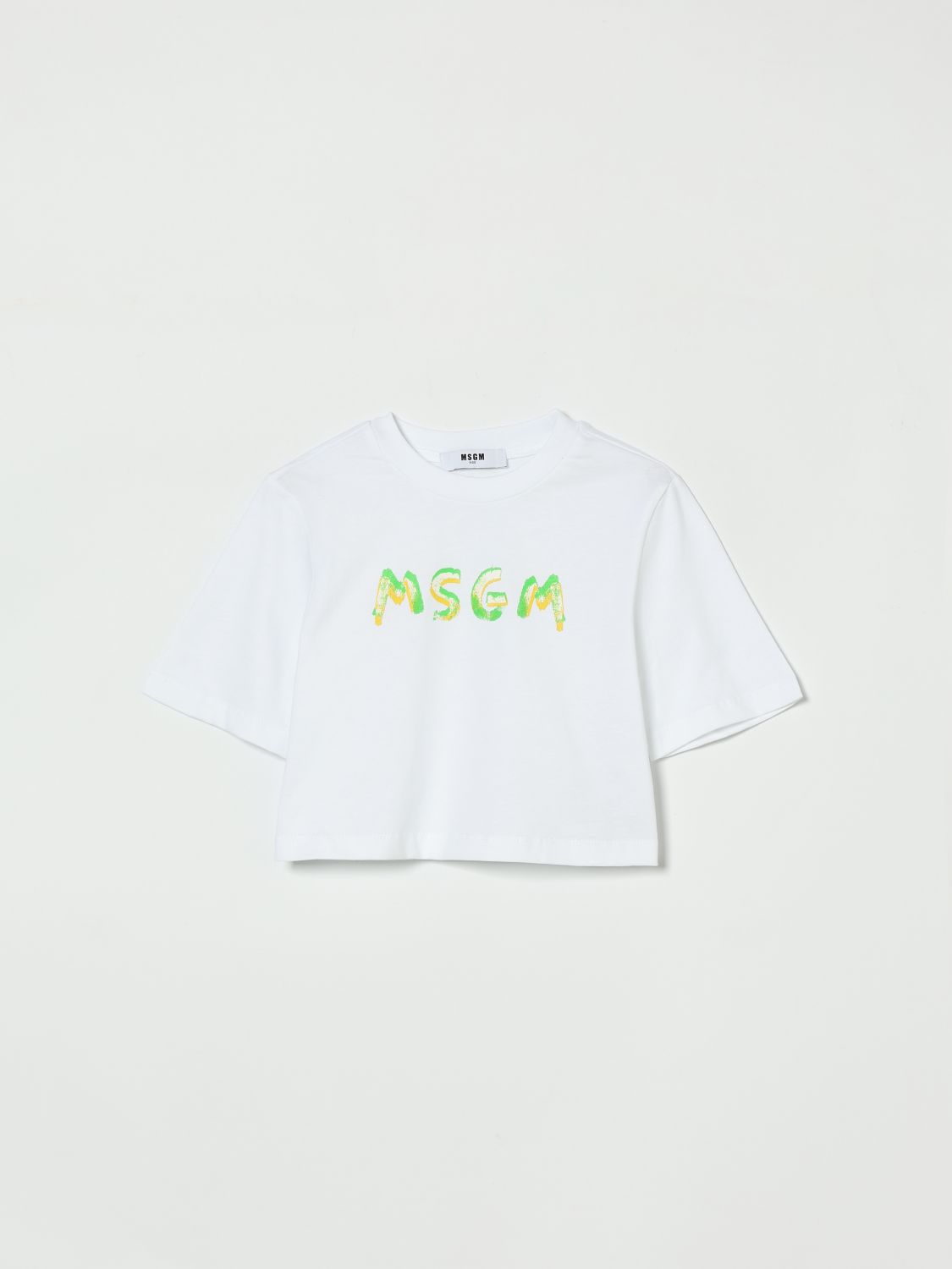 MSGM Kids Cotton Crop T-shirt with Logo　MSGM キッズ ロゴ付きコットン クロップ T シャツ MSGM