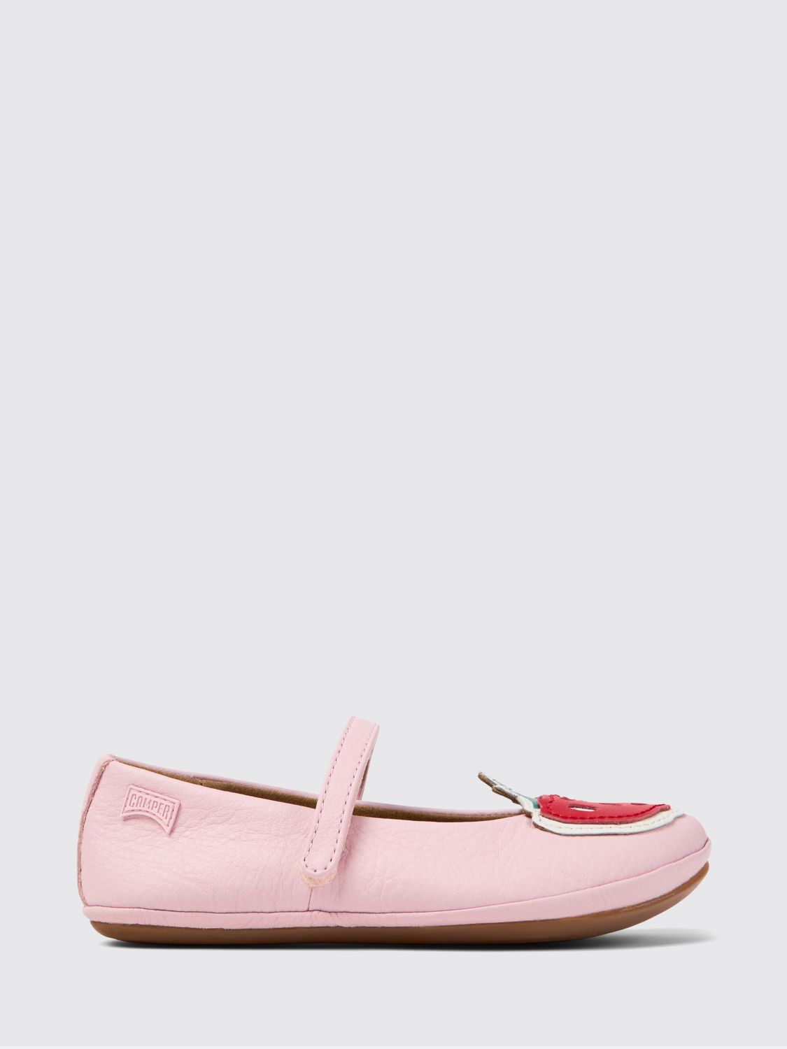 CAMPER Twins Lederballerinas mit Erdbeerstickerei von