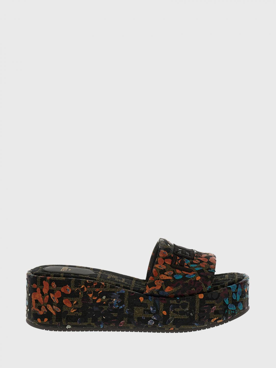 FENDI Mules in canvas con monogram FF jacquard stampa animalier