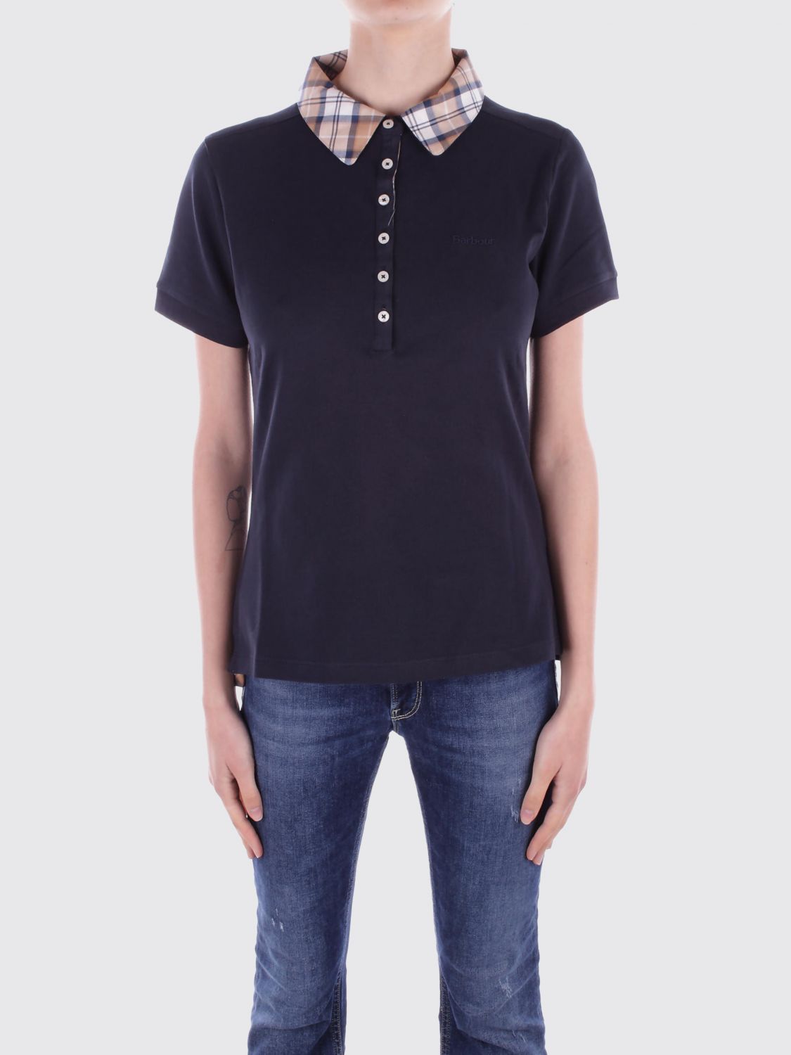 BARBOUR Cotton Polo Shirt with Check Collar　BARBOUR チェックカラー コットン ポロシャツ BARBOUR