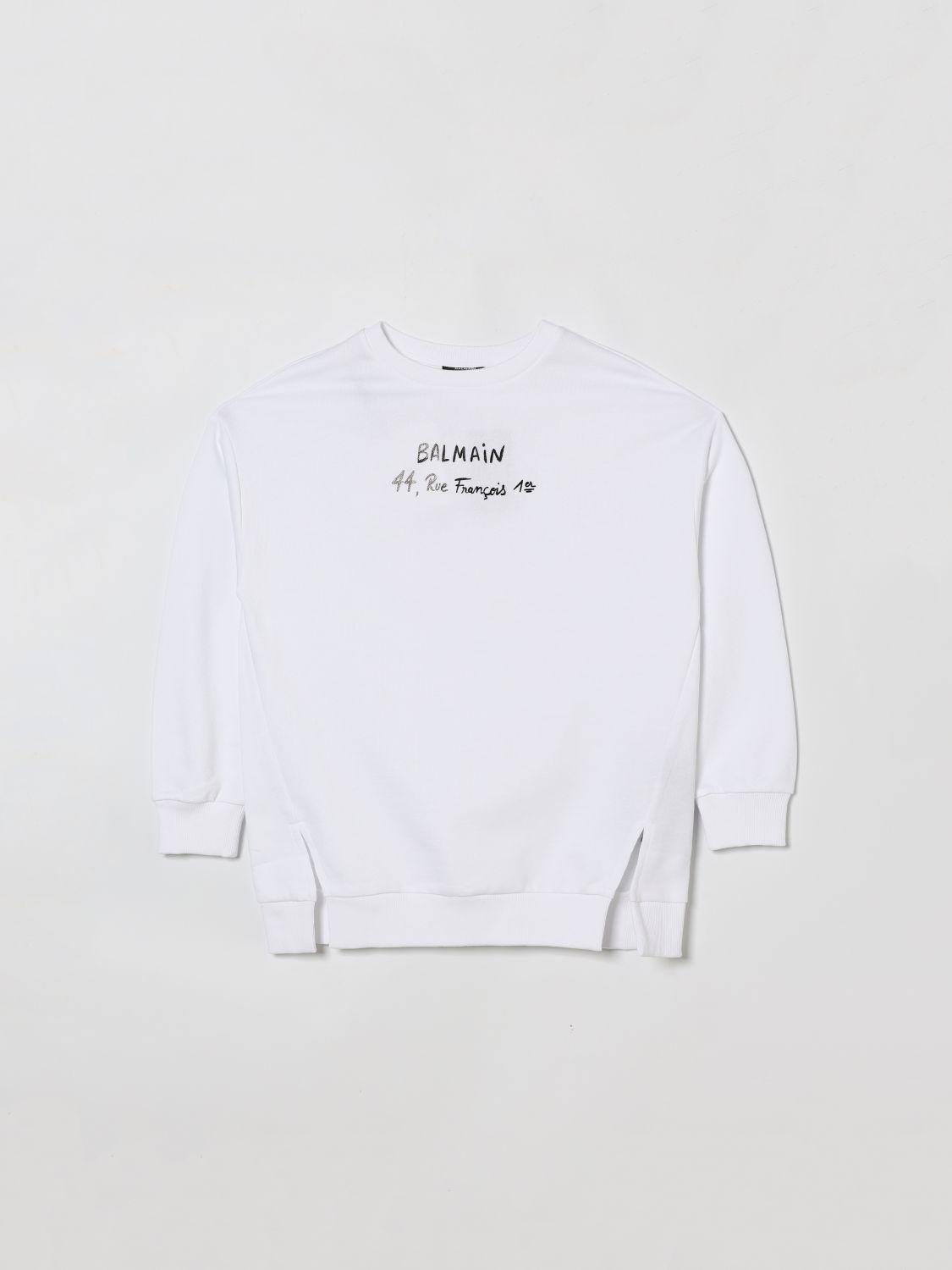 BALMAIN Cotton Crew Neck Sweatshirt with Logo