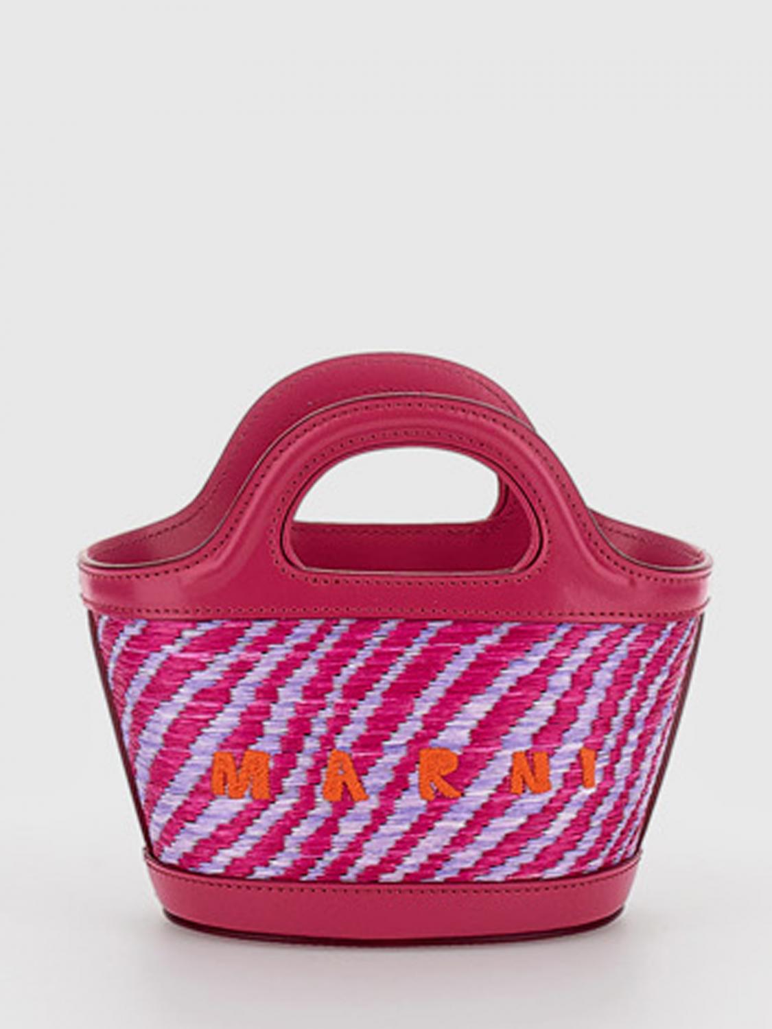MARNI Tropicalia Mini Tasche aus Bast und Leder mit gesticktem Logo