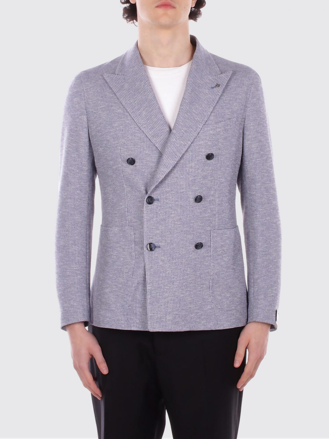 TAGLIATORE Double Breasted Cotton Blend Blazer TAGLIATORE